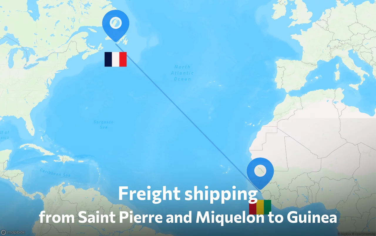 Shipping route from Saint Pierre and Miquelon to Guinea