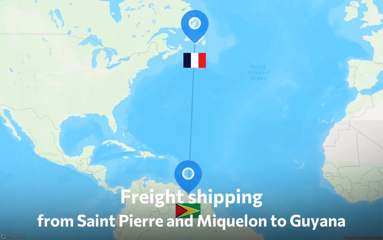 Shipping route from Saint Pierre and Miquelon to Guyana