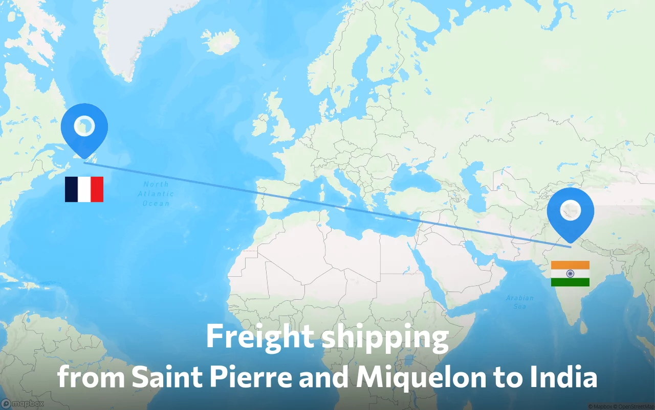 Shipping route from Saint Pierre and Miquelon to India