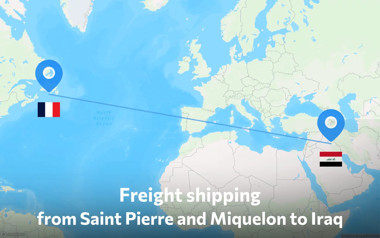 Shipping route from Saint Pierre and Miquelon to Iraq
