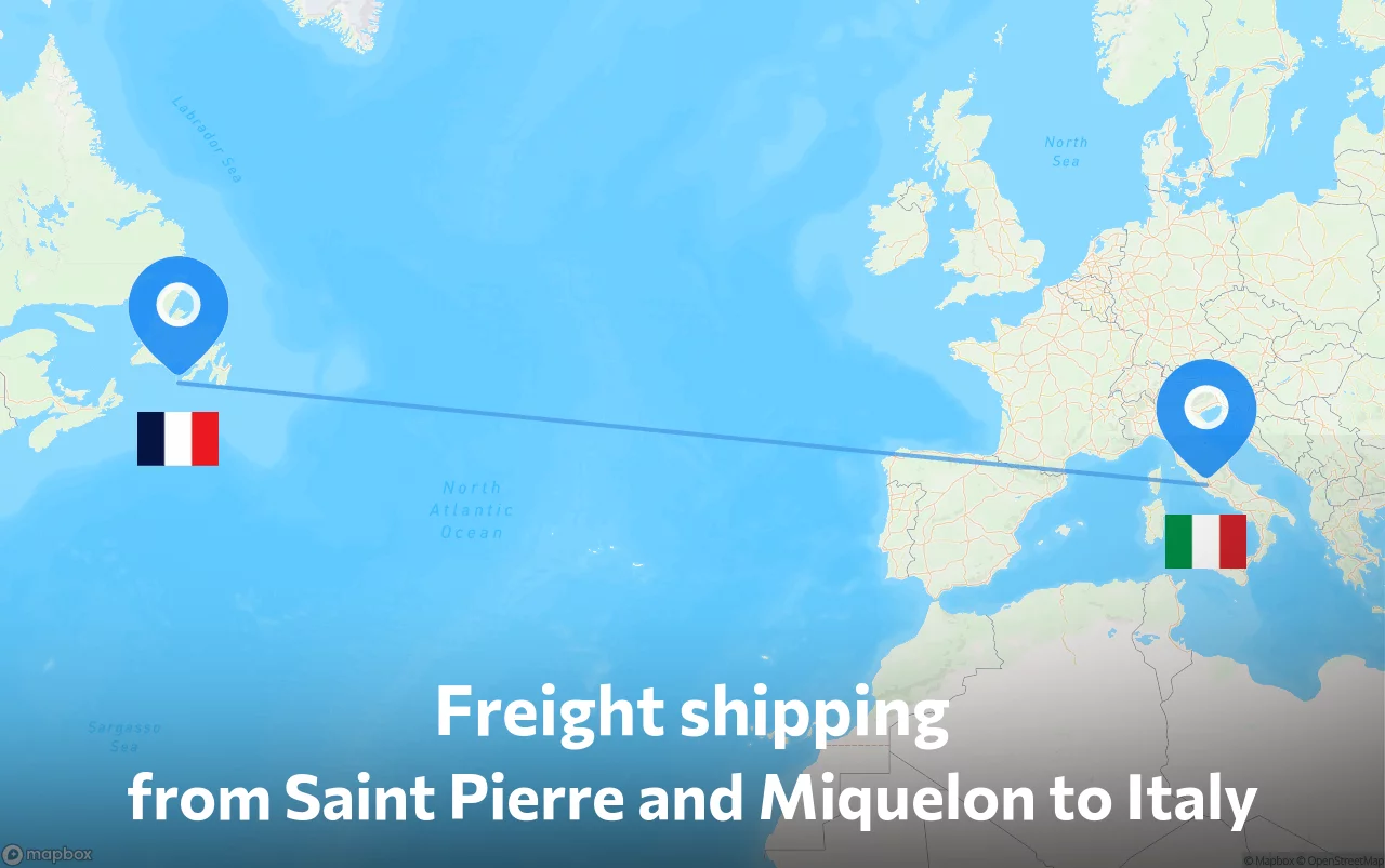 Shipping route from Saint Pierre and Miquelon to Italy