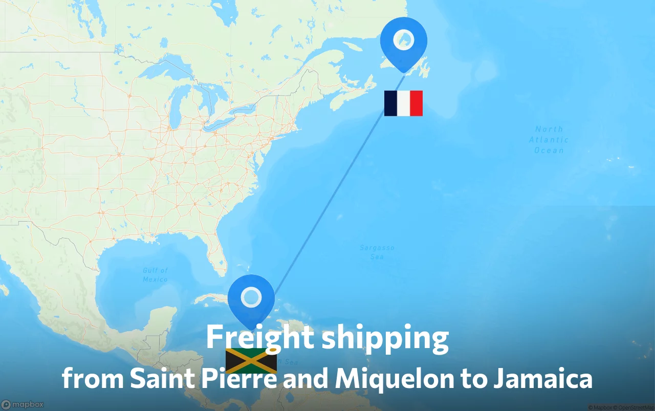 Shipping route from Saint Pierre and Miquelon to Jamaica