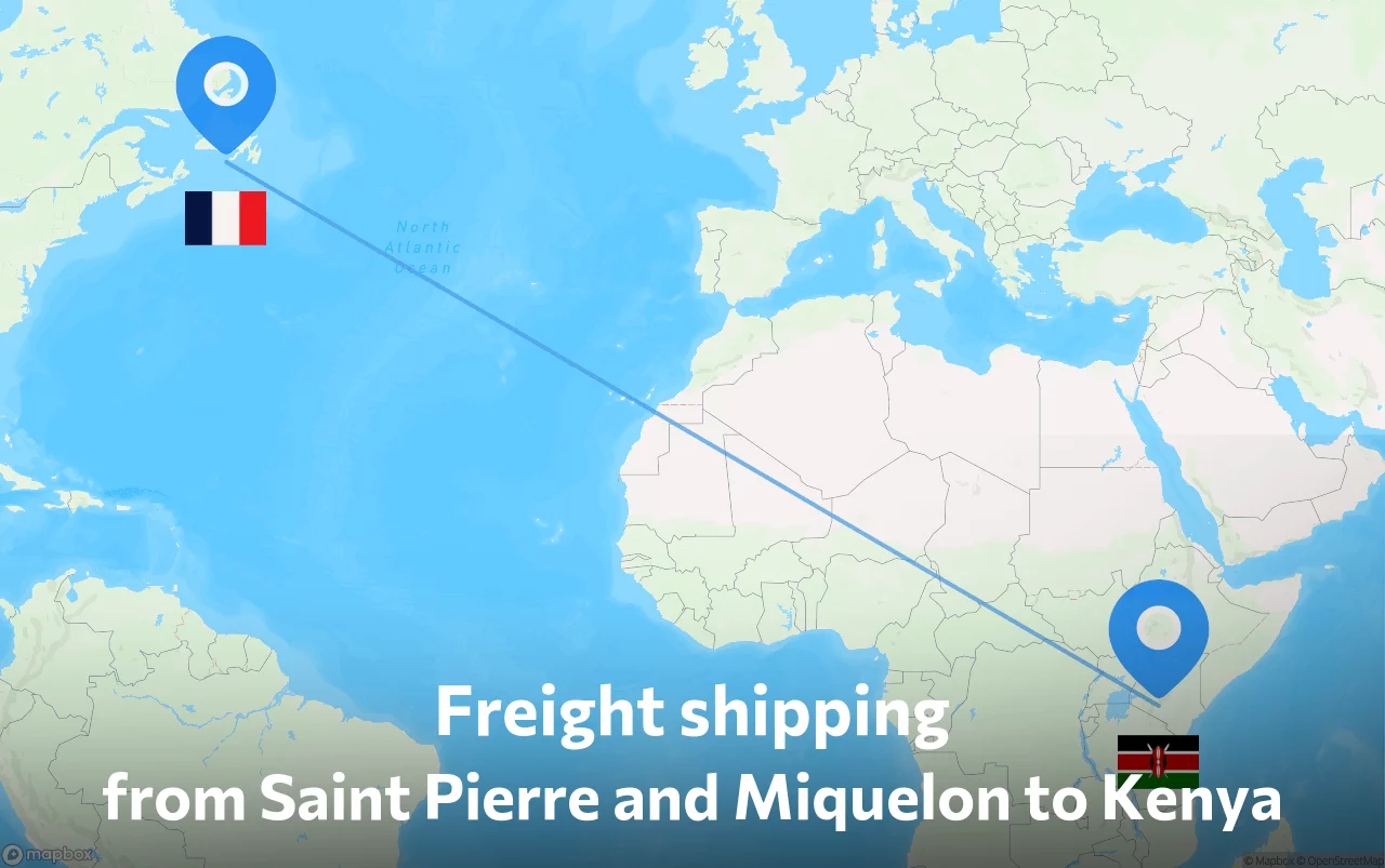 Shipping route from Saint Pierre and Miquelon to Kenya