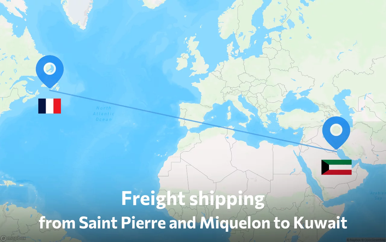Shipping route from Saint Pierre and Miquelon to Kuwait