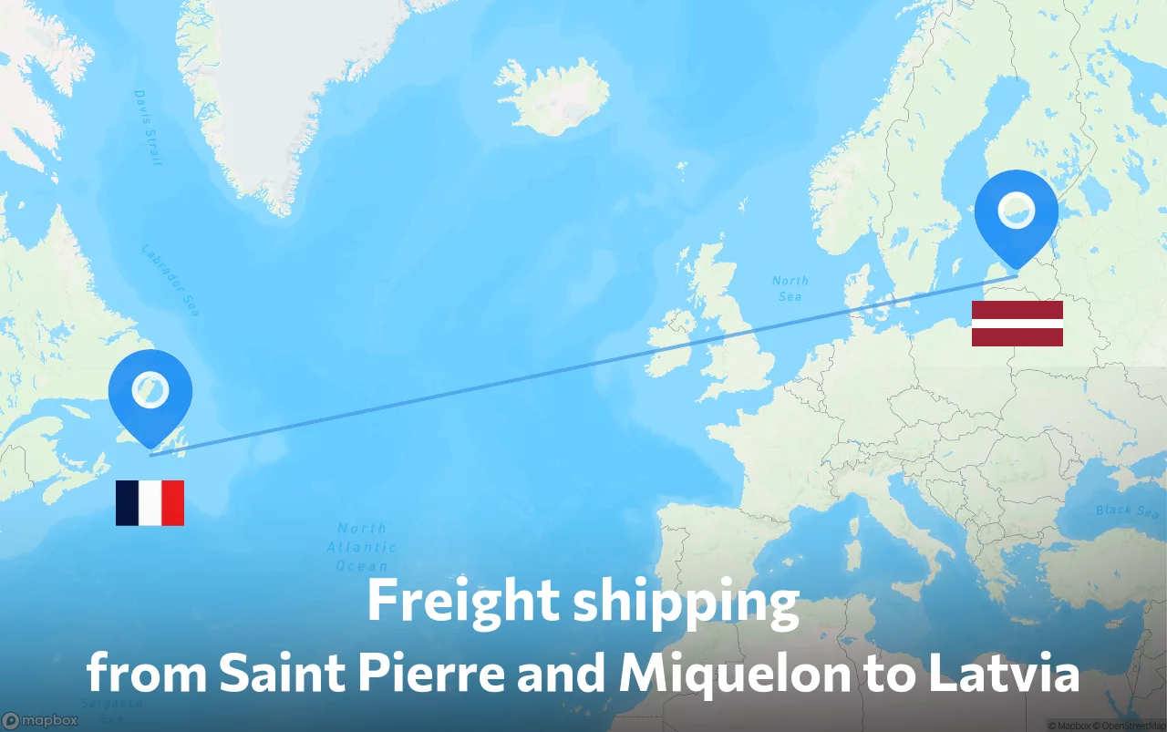Shipping route from Saint Pierre and Miquelon to Latvia
