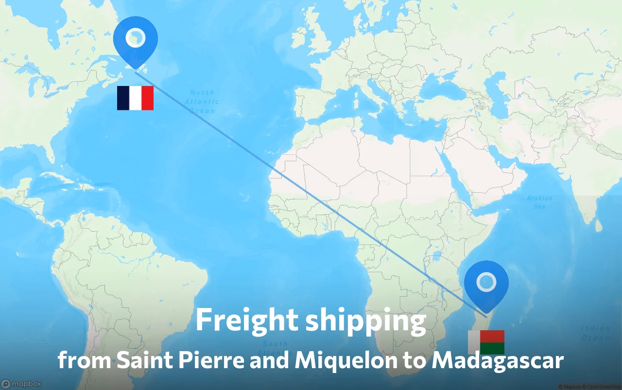 Shipping route from Saint Pierre and Miquelon to Madagascar