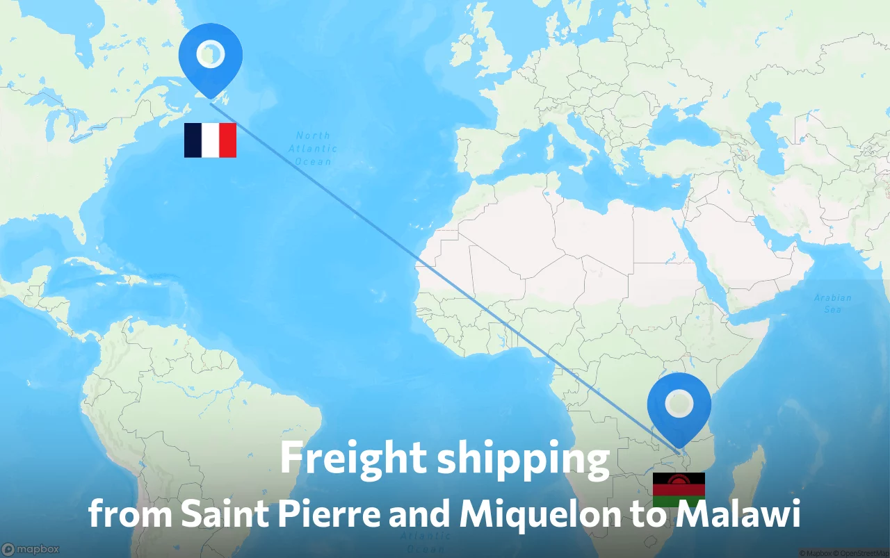 Shipping route from Saint Pierre and Miquelon to Malawi