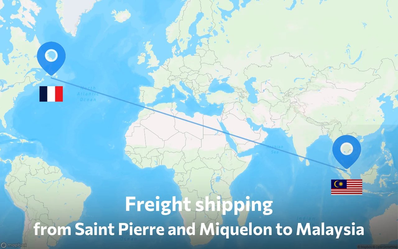 Shipping route from Saint Pierre and Miquelon to Malaysia