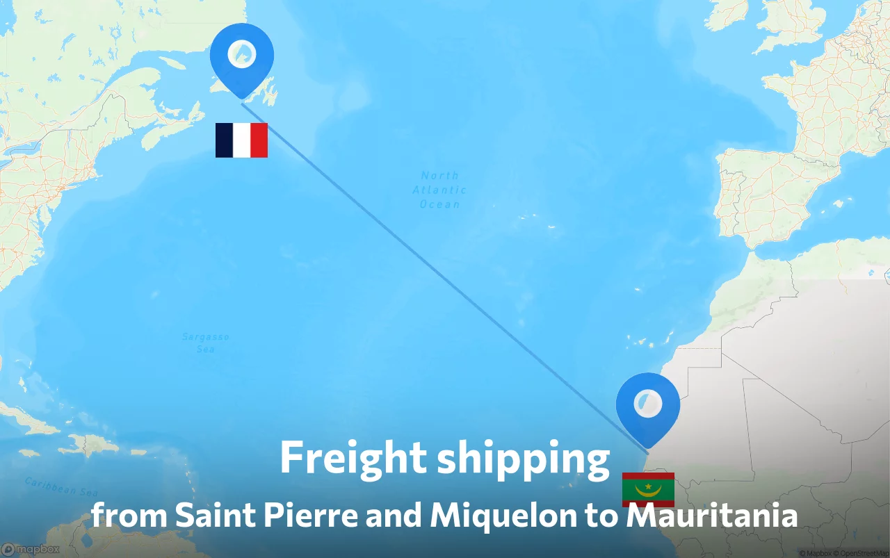 Shipping route from Saint Pierre and Miquelon to Mauritania