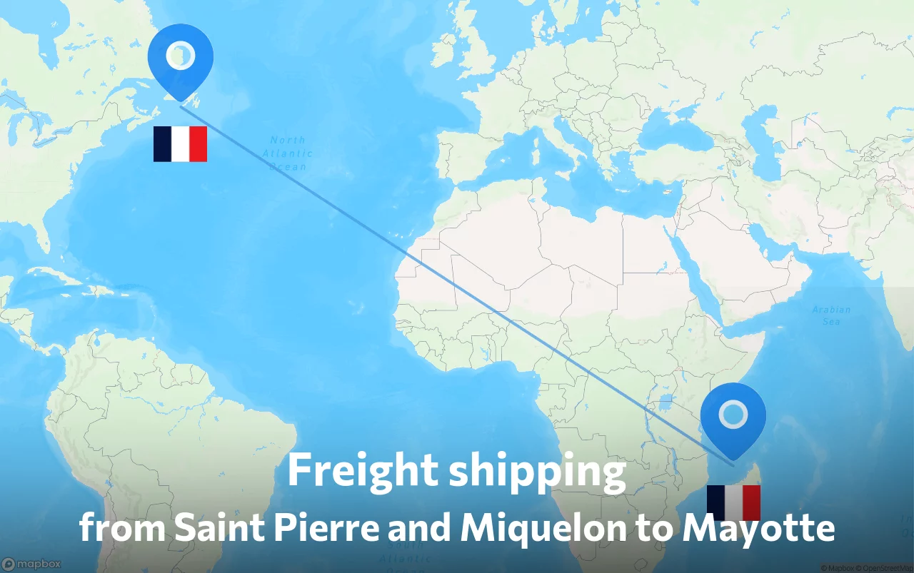 Shipping route from Saint Pierre and Miquelon to Mayotte