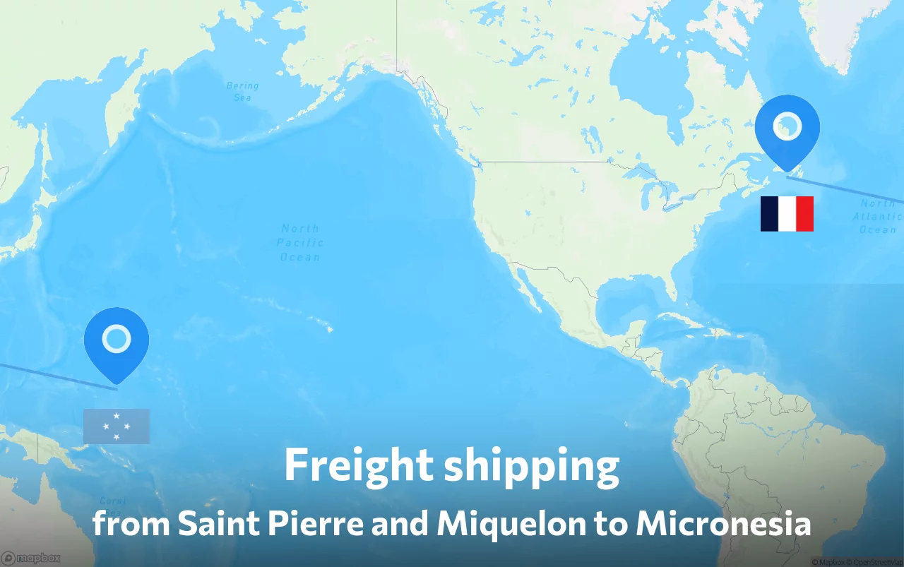 Shipping route from Saint Pierre and Miquelon to Micronesia