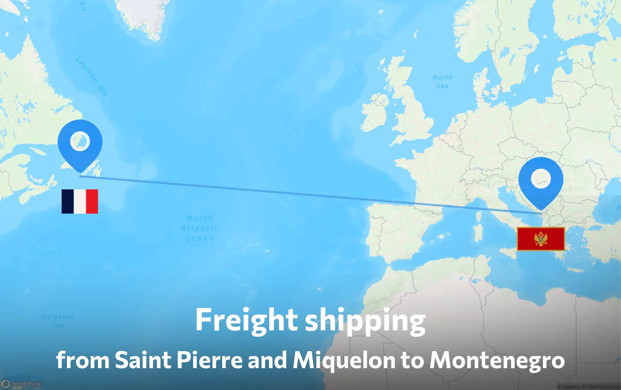 Shipping route from Saint Pierre and Miquelon to Montenegro