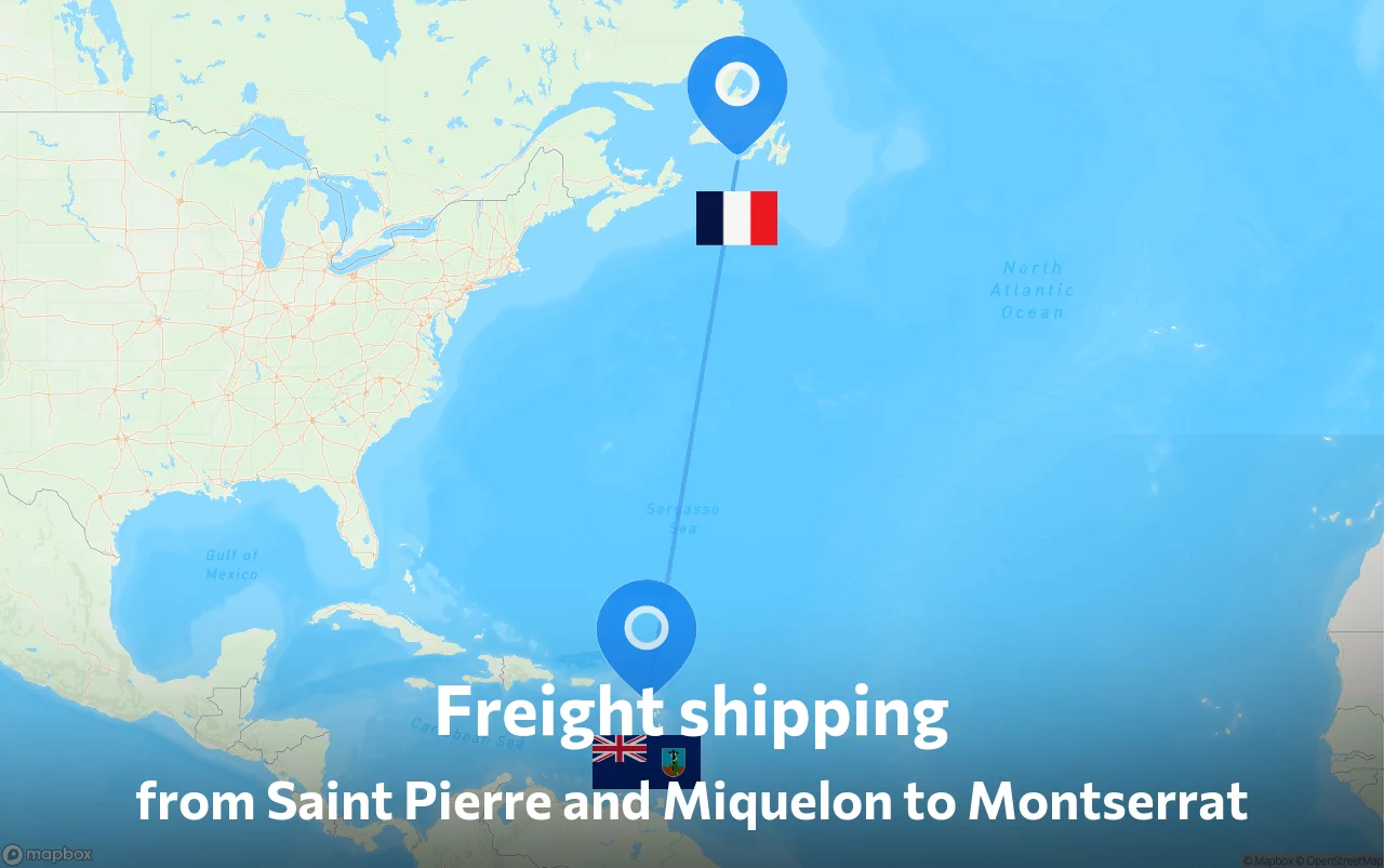Shipping route from Saint Pierre and Miquelon to Montserrat