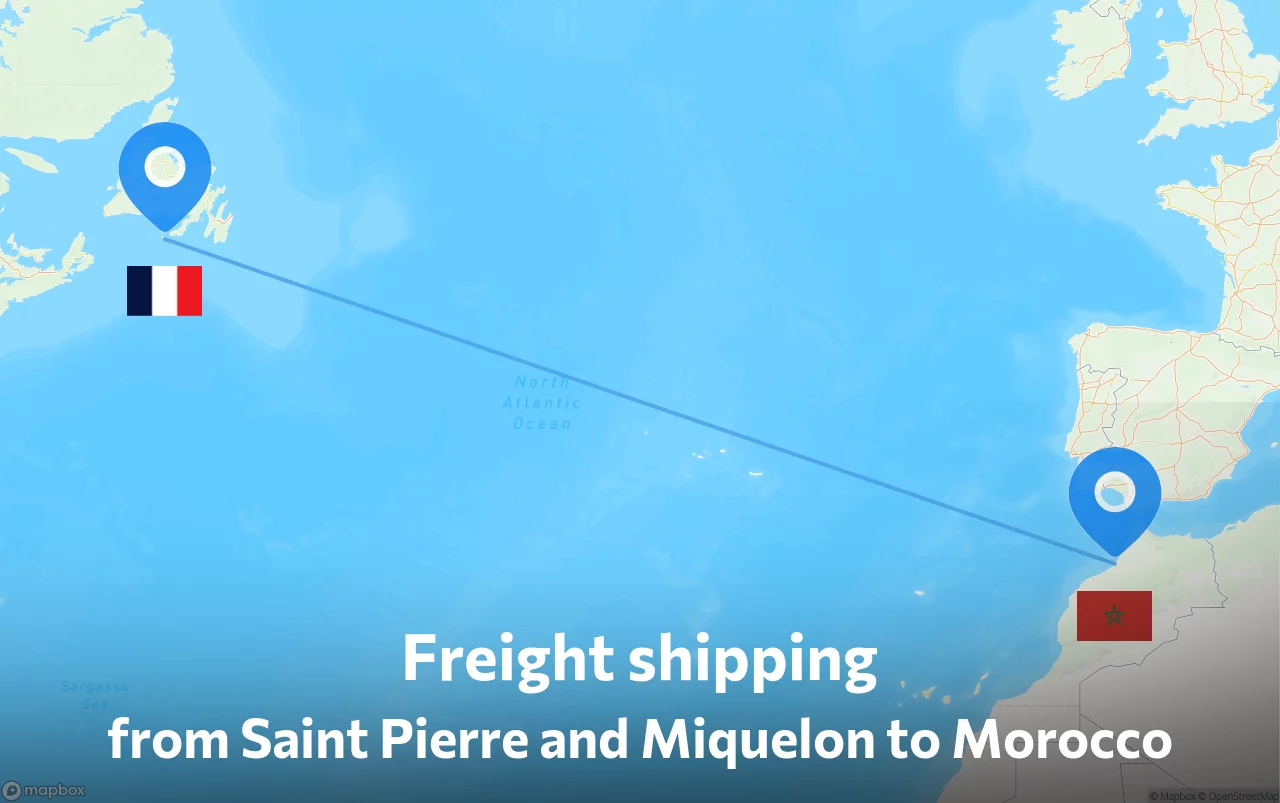 Shipping route from Saint Pierre and Miquelon to Morocco