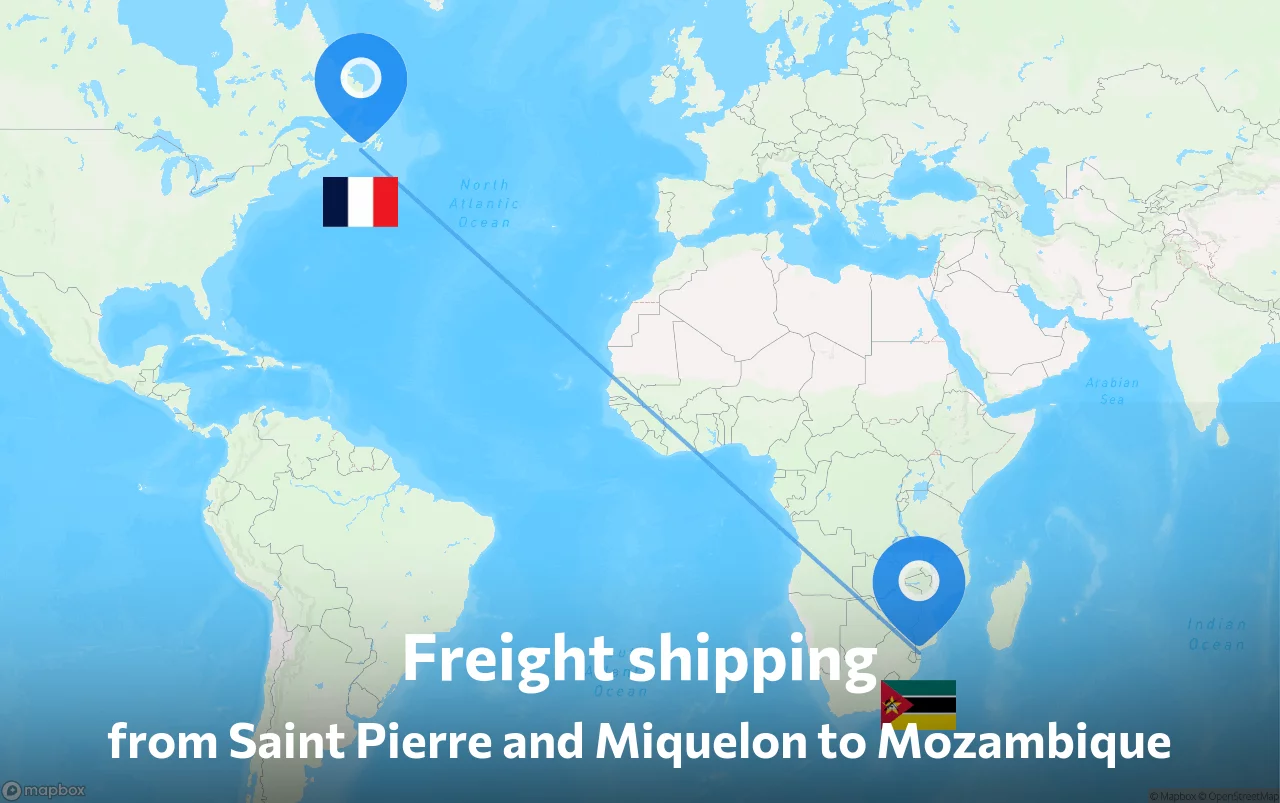 Shipping route from Saint Pierre and Miquelon to Mozambique