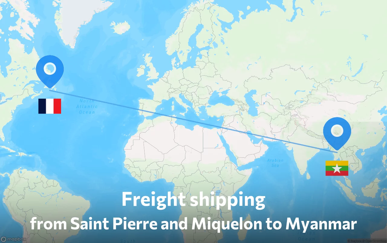 Shipping route from Saint Pierre and Miquelon to Myanmar