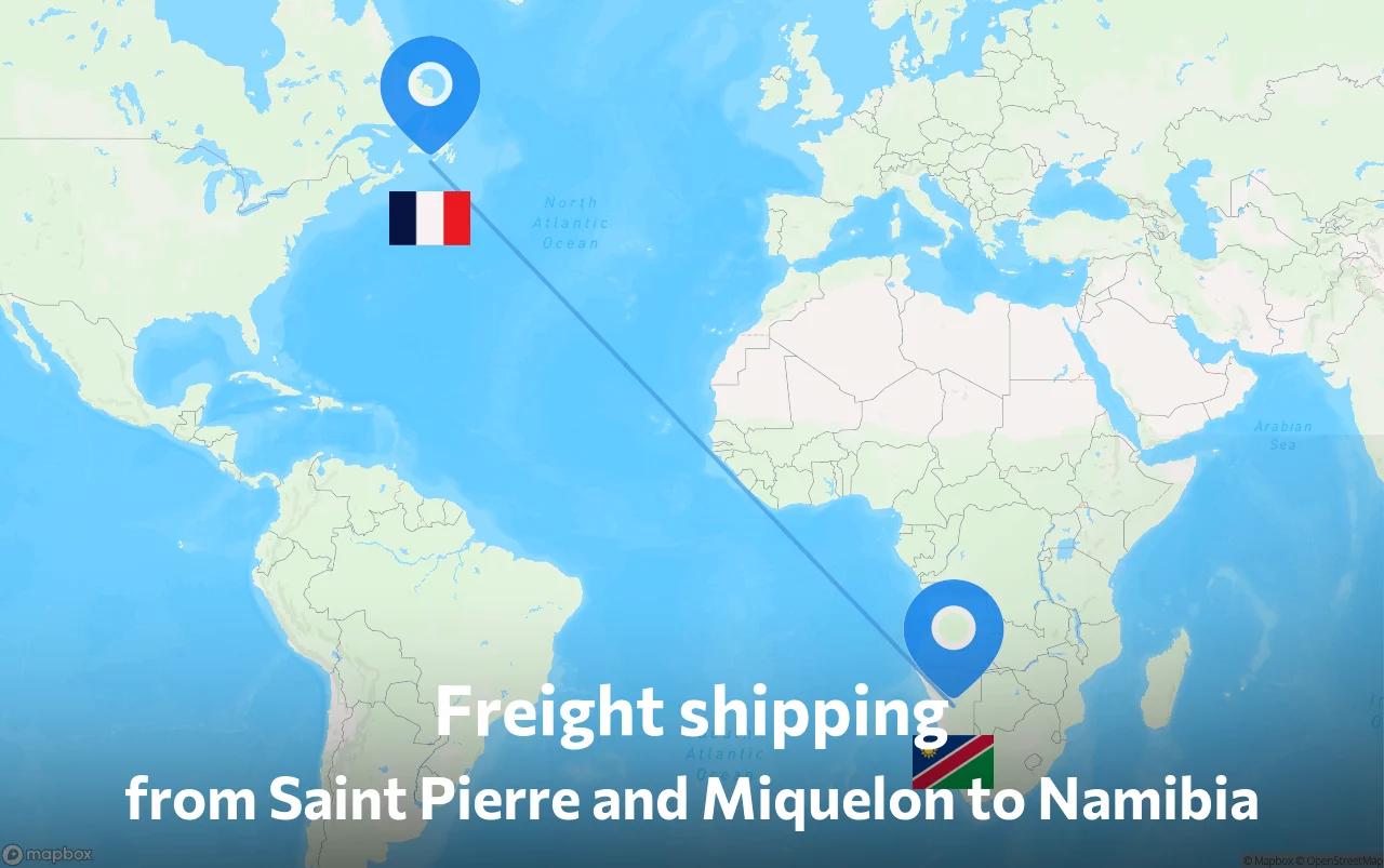 Shipping route from Saint Pierre and Miquelon to Namibia