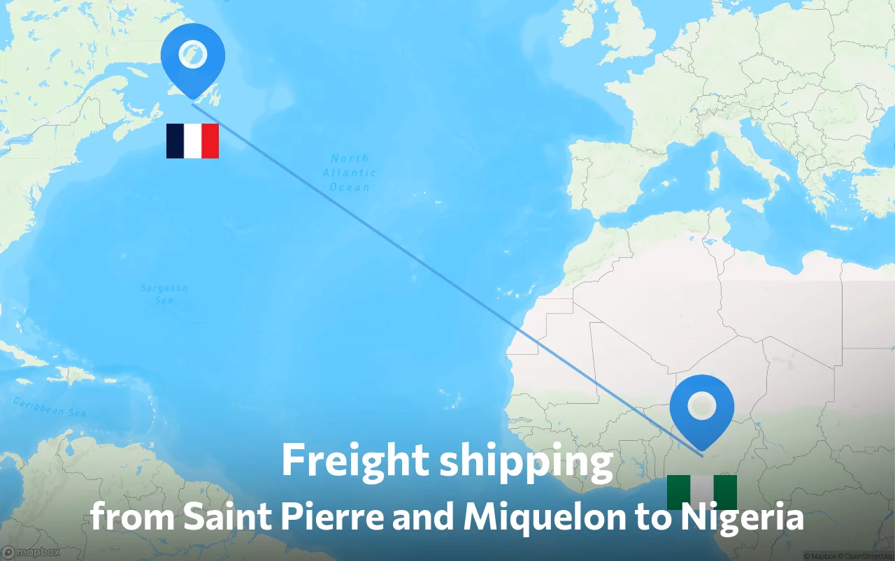 Shipping route from Saint Pierre and Miquelon to Nigeria