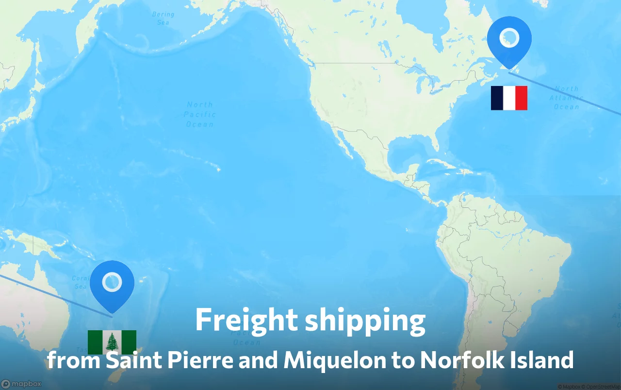 Shipping route from Saint Pierre and Miquelon to Norfolk Island