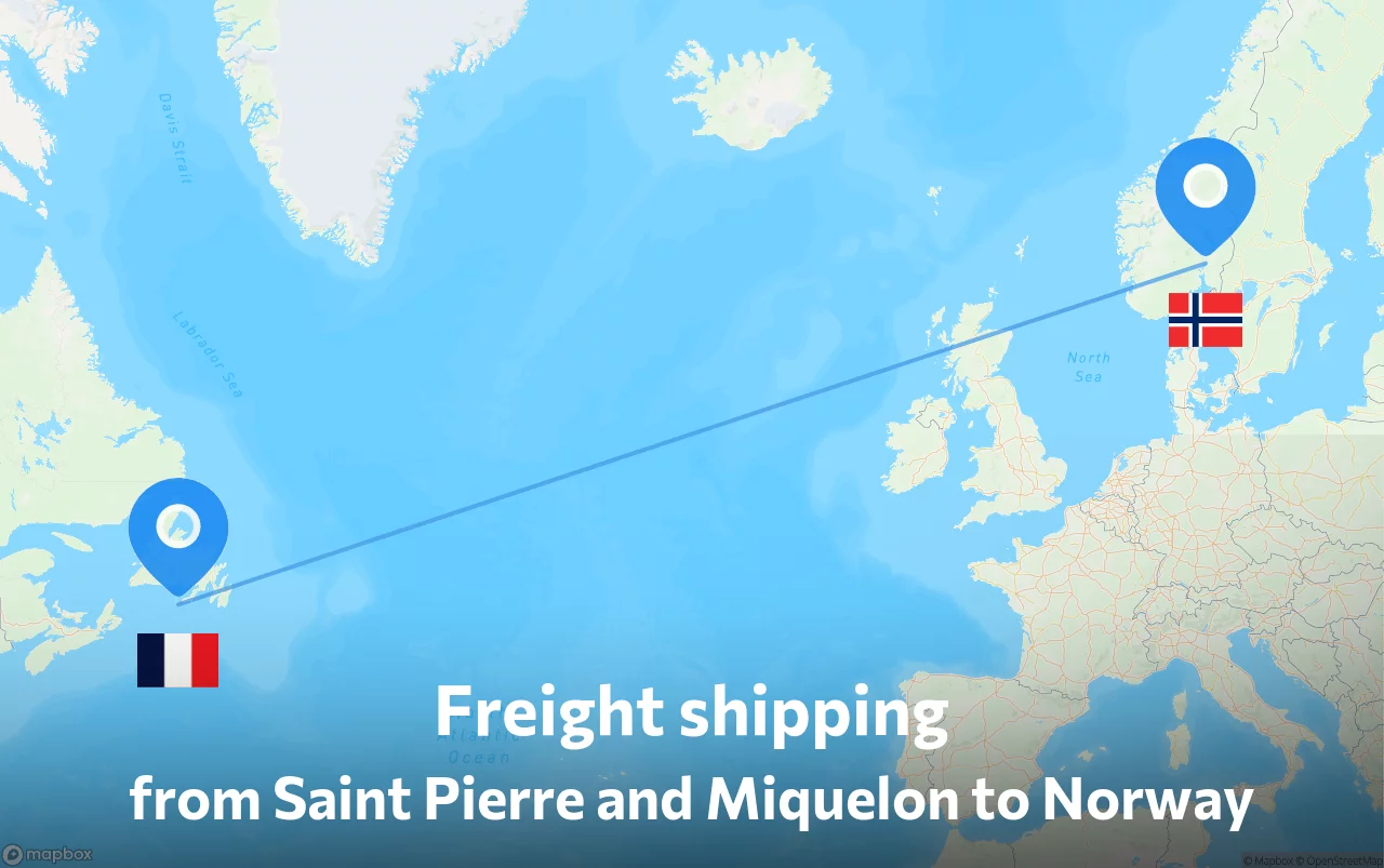 Shipping route from Saint Pierre and Miquelon to Norway