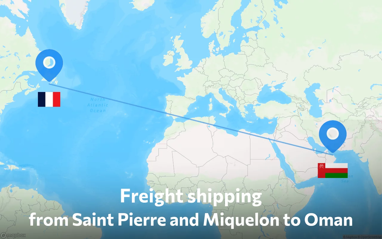 Shipping route from Saint Pierre and Miquelon to Oman