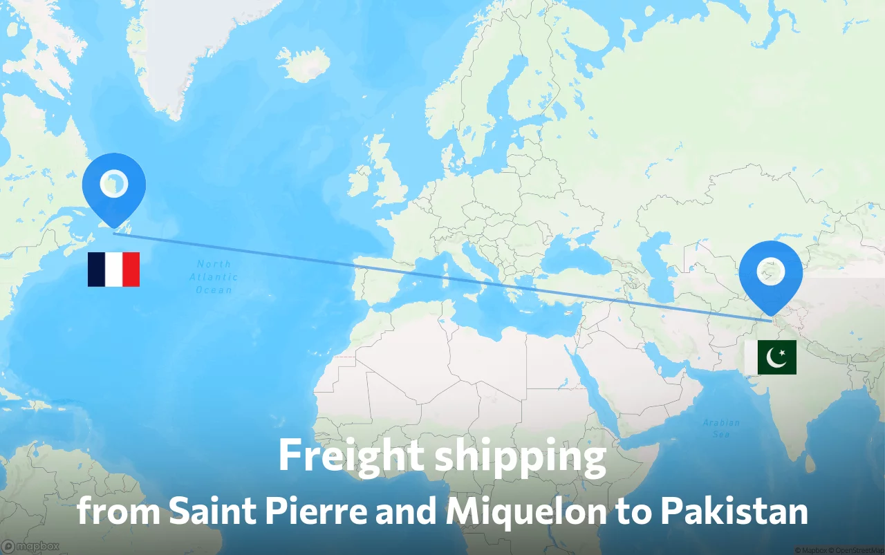 Shipping route from Saint Pierre and Miquelon to Pakistan