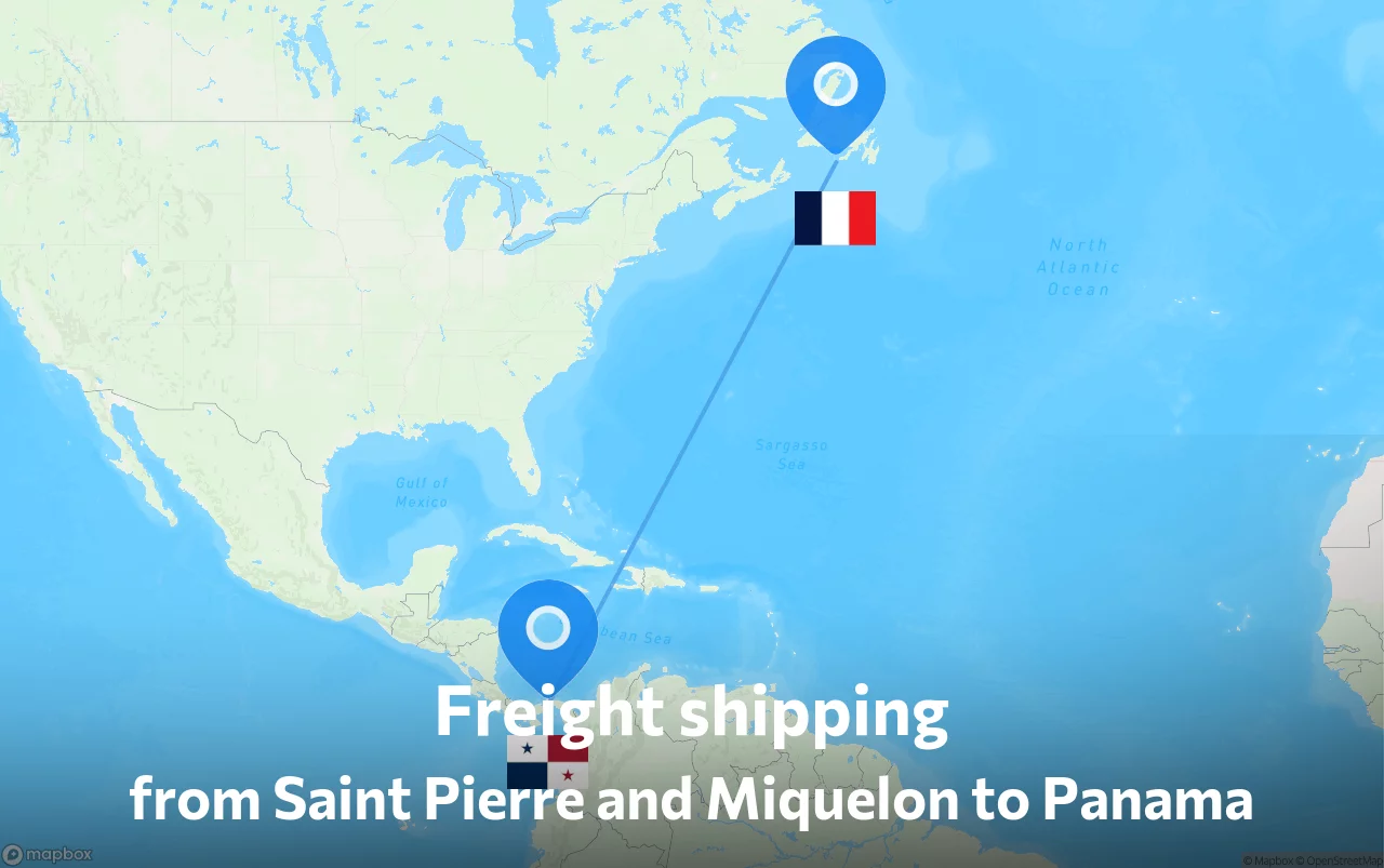 Shipping route from Saint Pierre and Miquelon to Panama