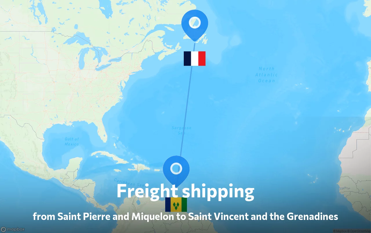 Shipping route from Saint Pierre and Miquelon to Saint Vincent and the Grenadines