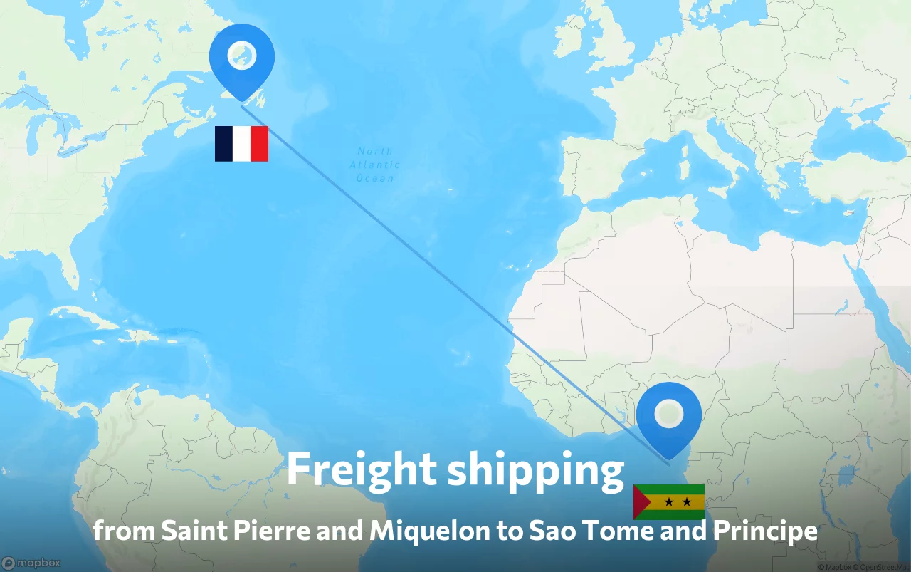 Shipping route from Saint Pierre and Miquelon to Sao Tome and Principe