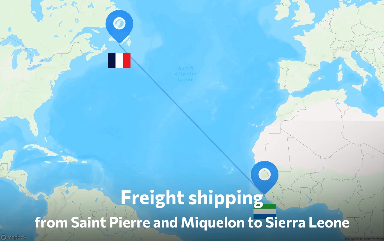 Shipping route from Saint Pierre and Miquelon to Sierra Leone