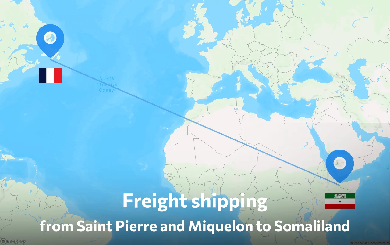 Shipping route from Saint Pierre and Miquelon to Somaliland