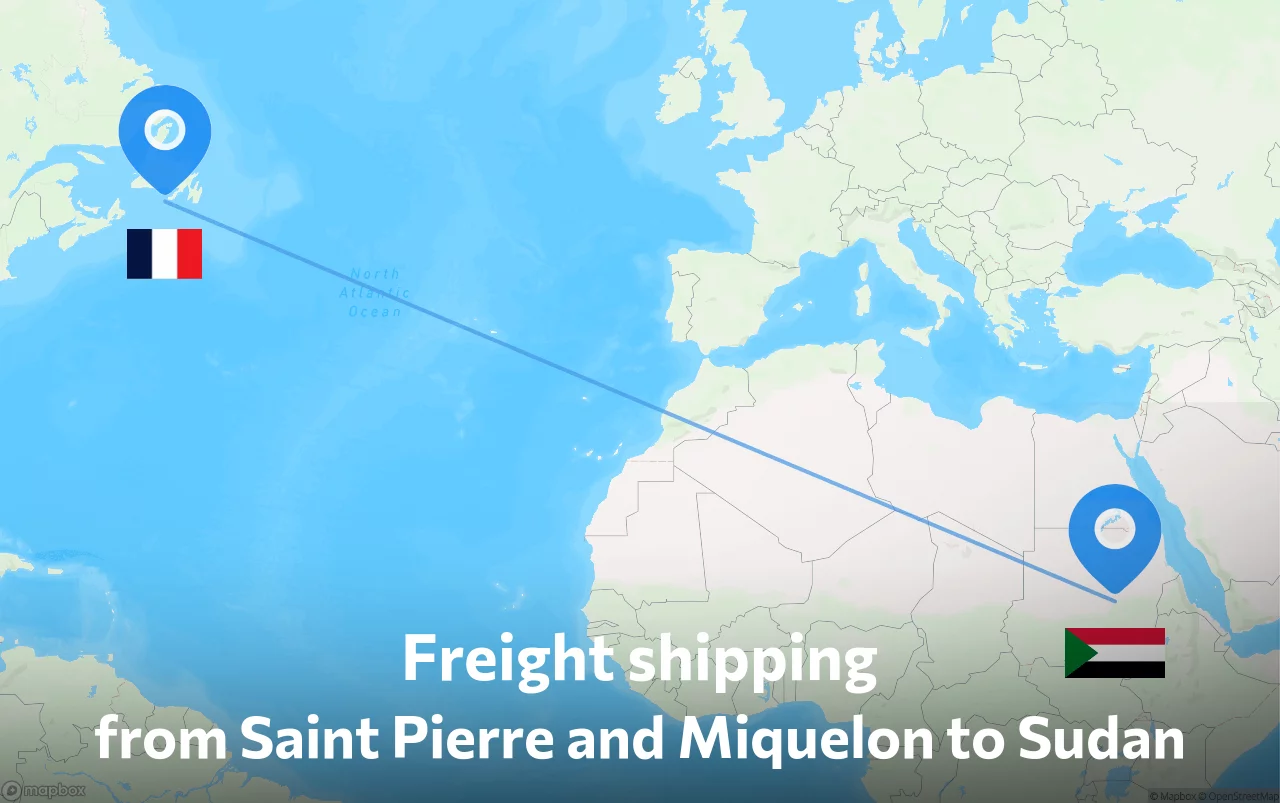 Shipping route from Saint Pierre and Miquelon to Sudan