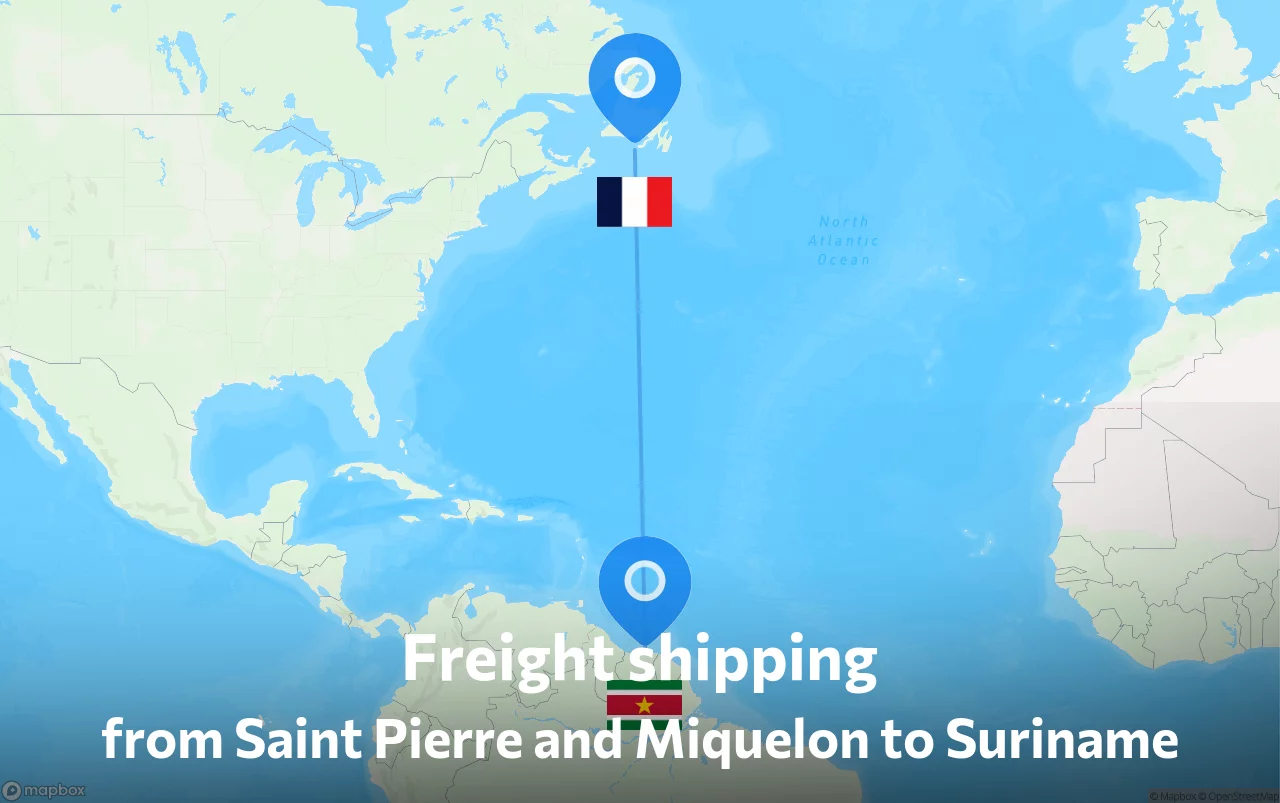 Shipping route from Saint Pierre and Miquelon to Suriname