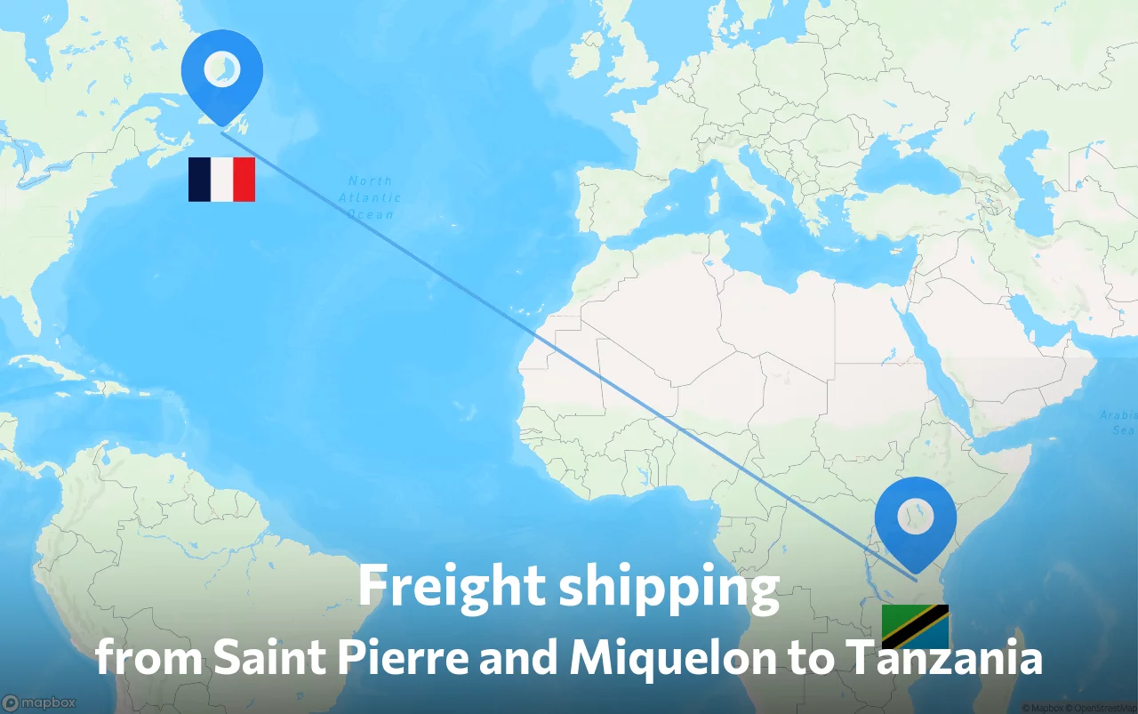 Shipping route from Saint Pierre and Miquelon to Tanzania