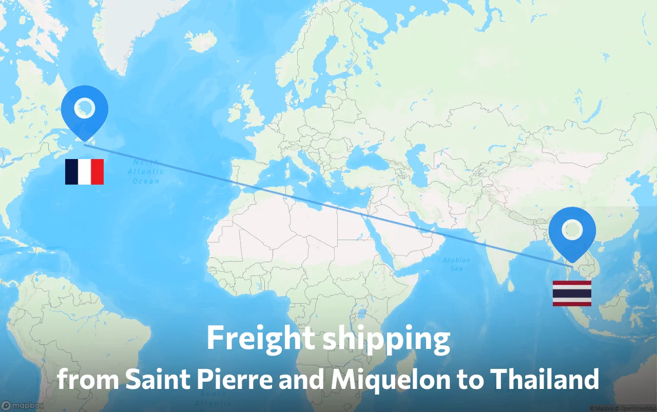 Shipping route from Saint Pierre and Miquelon to Thailand