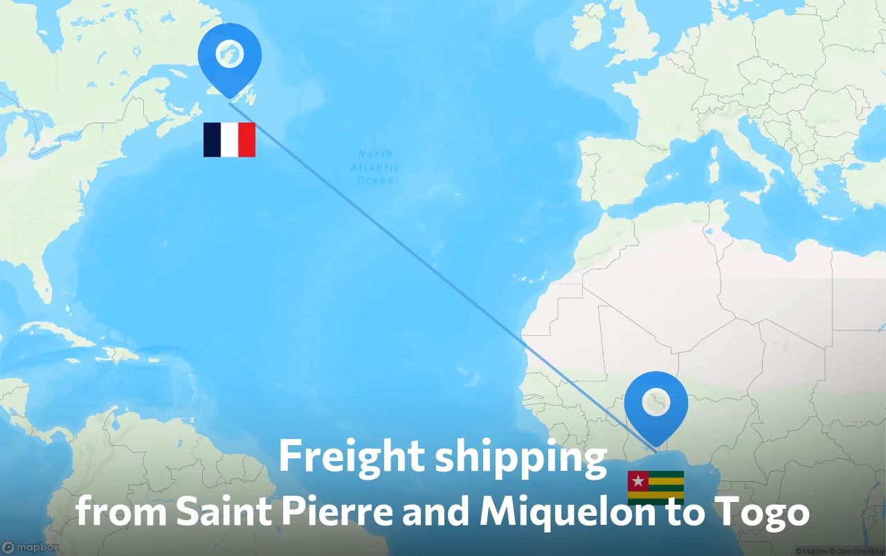 Shipping route from Saint Pierre and Miquelon to Togo