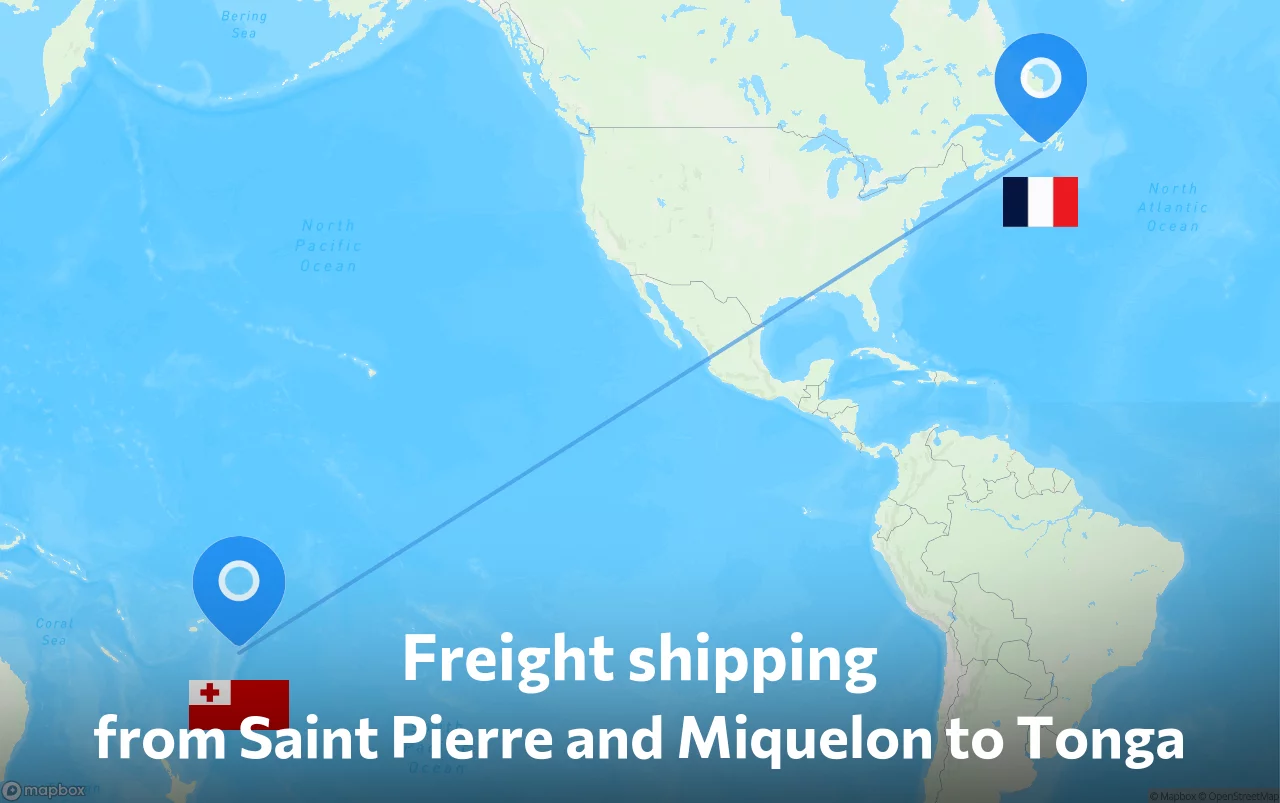 Shipping route from Saint Pierre and Miquelon to Tonga