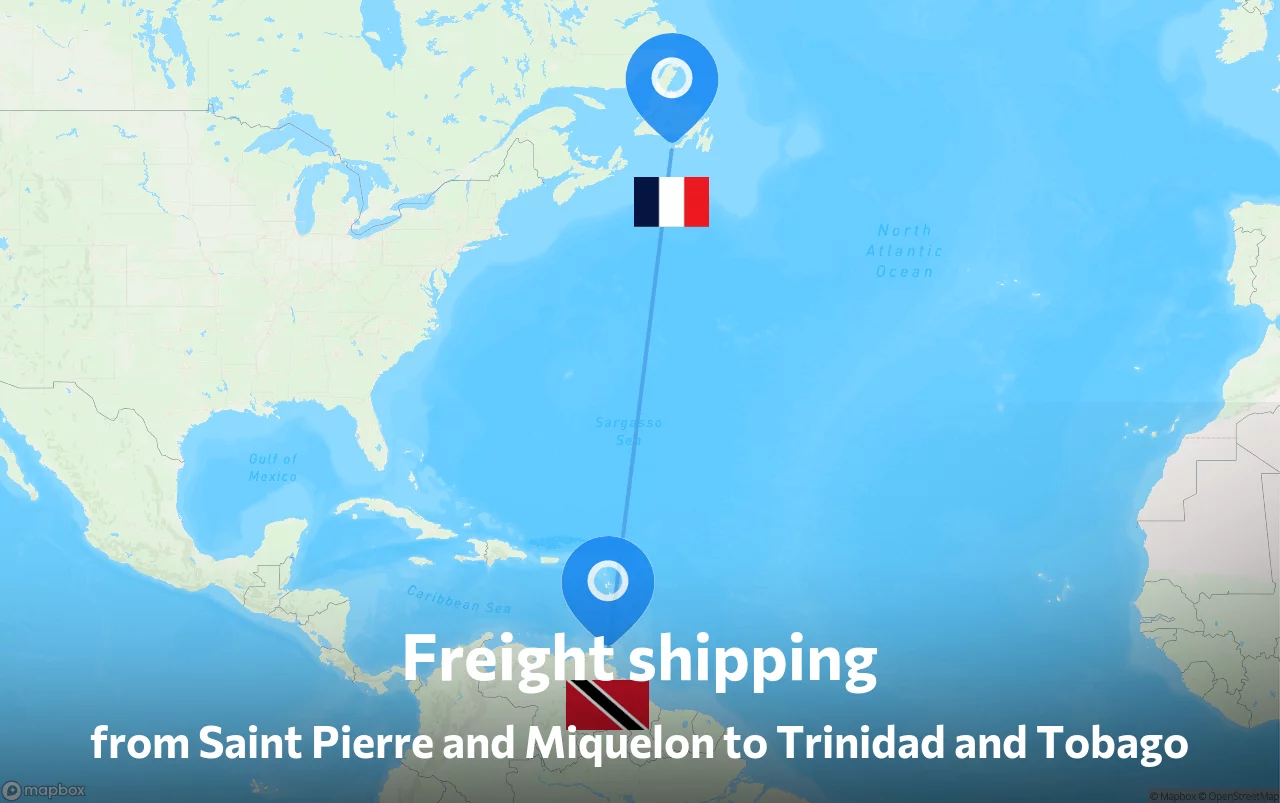 Shipping route from Saint Pierre and Miquelon to Trinidad and Tobago