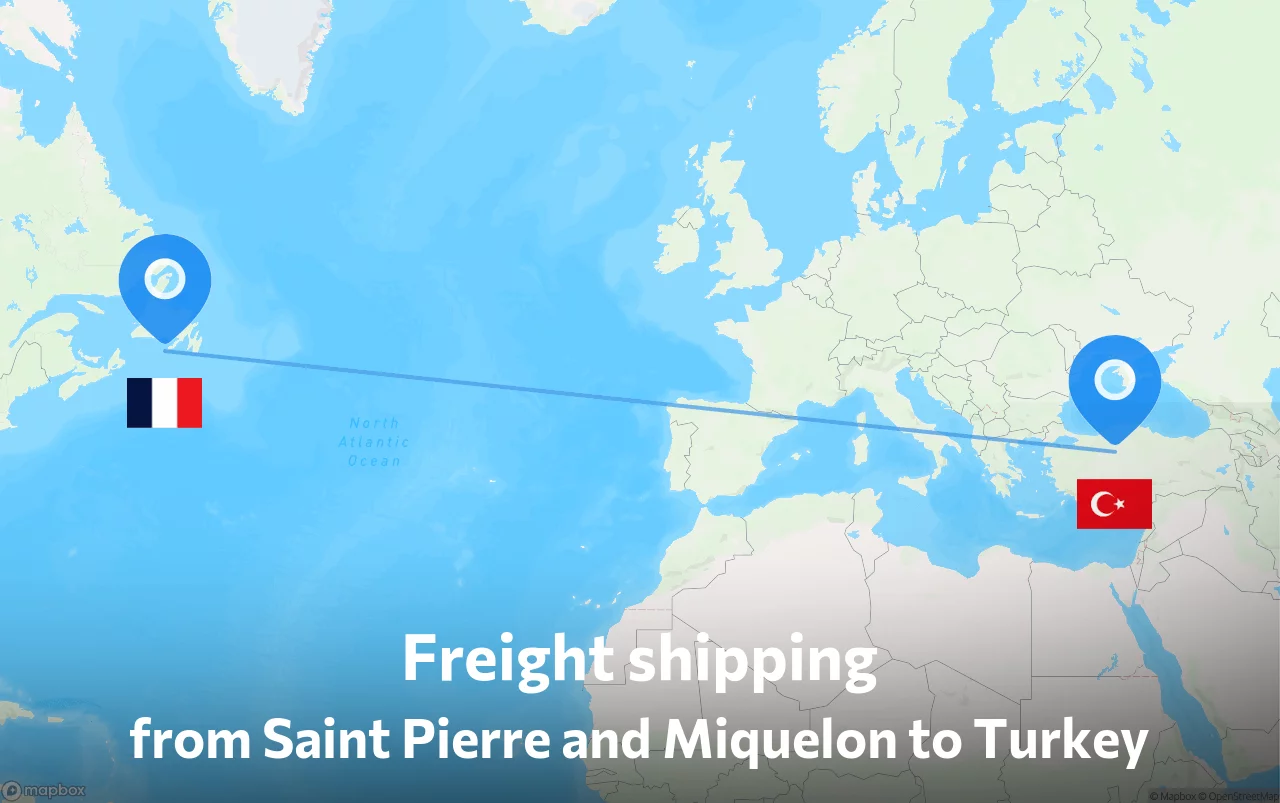 Shipping route from Saint Pierre and Miquelon to Turkey