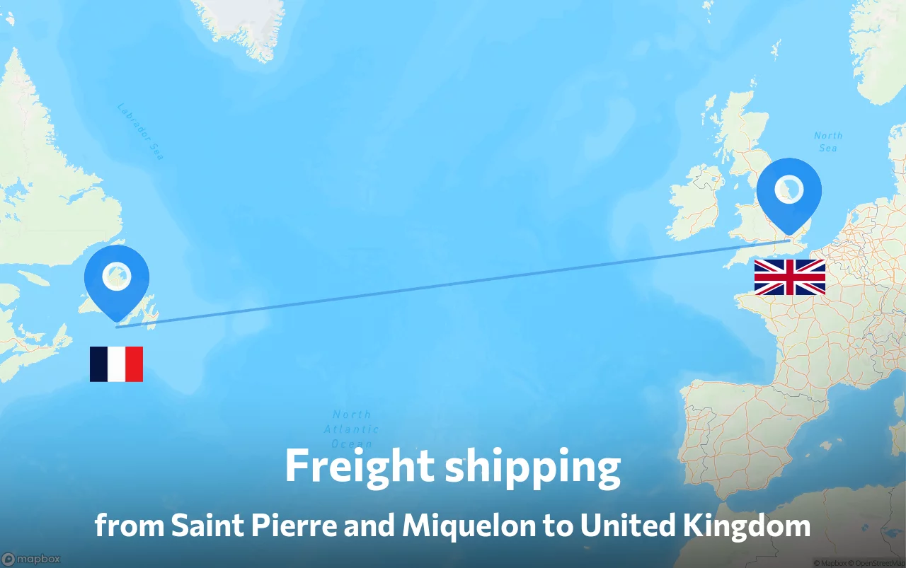 Shipping route from Saint Pierre and Miquelon to United Kingdom