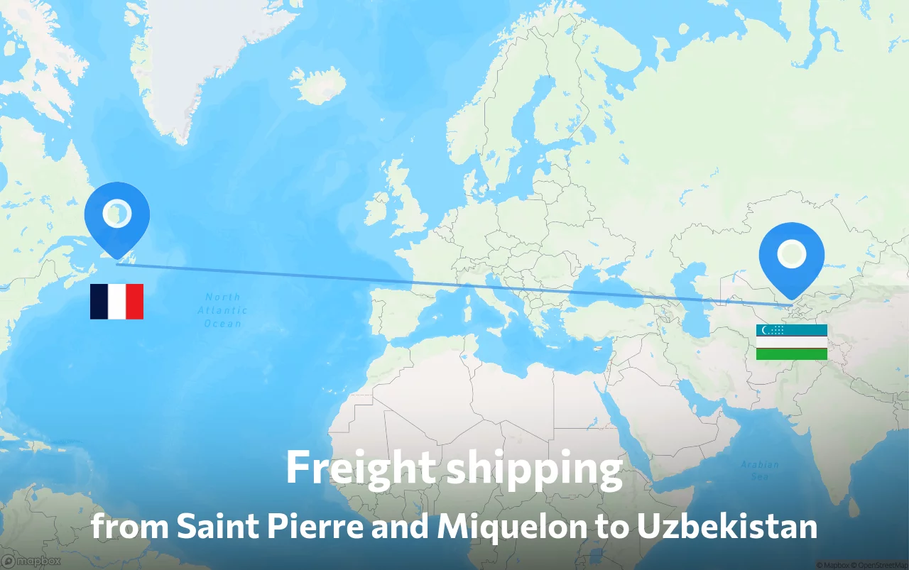Shipping route from Saint Pierre and Miquelon to Uzbekistan