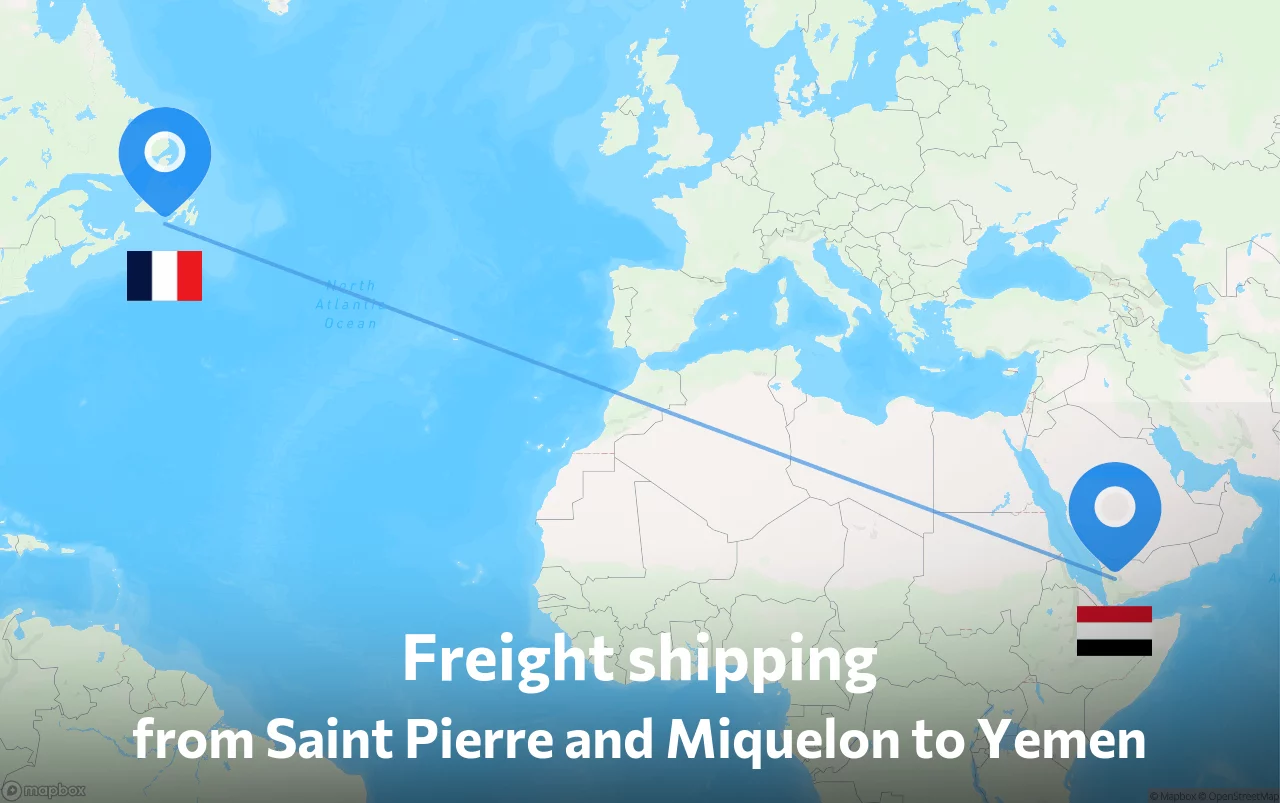 Shipping route from Saint Pierre and Miquelon to Yemen