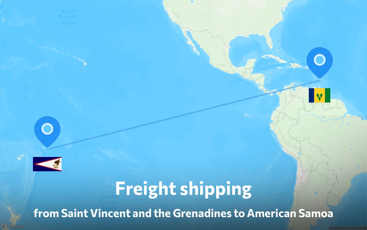 Shipping route from Saint Vincent and the Grenadines to American Samoa