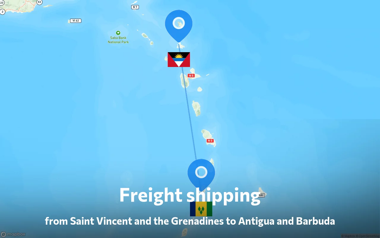 Shipping route from Saint Vincent and the Grenadines to Antigua and Barbuda