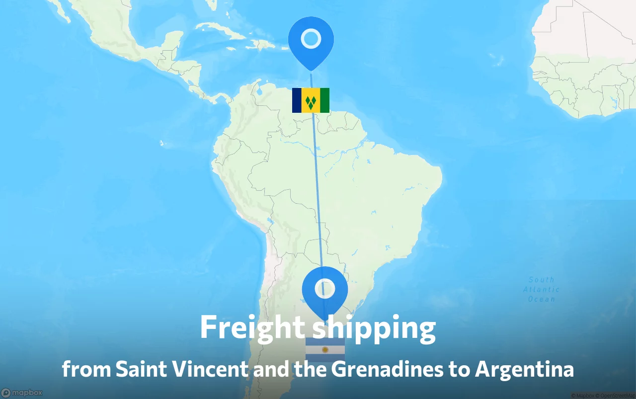 Shipping route from Saint Vincent and the Grenadines to Argentina