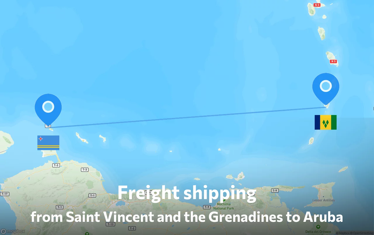 Shipping route from Saint Vincent and the Grenadines to Aruba