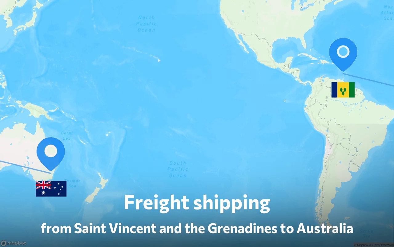 Shipping route from Saint Vincent and the Grenadines to Australia