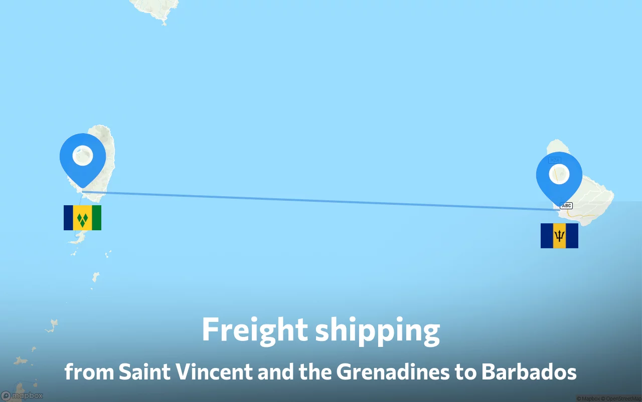Shipping route from Saint Vincent and the Grenadines to Barbados