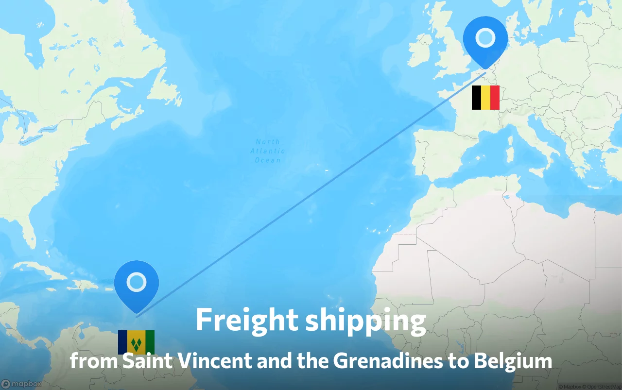 Shipping route from Saint Vincent and the Grenadines to Belgium