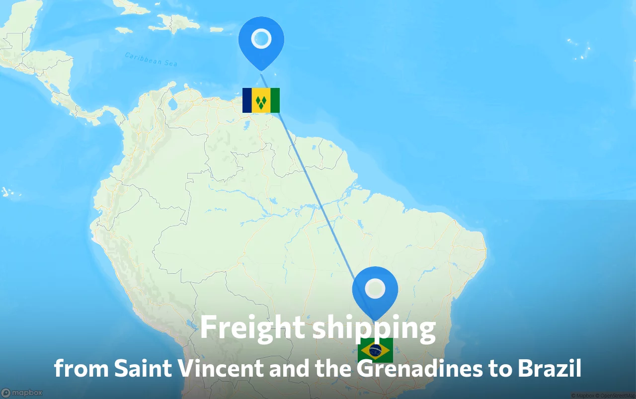 Shipping route from Saint Vincent and the Grenadines to Brazil